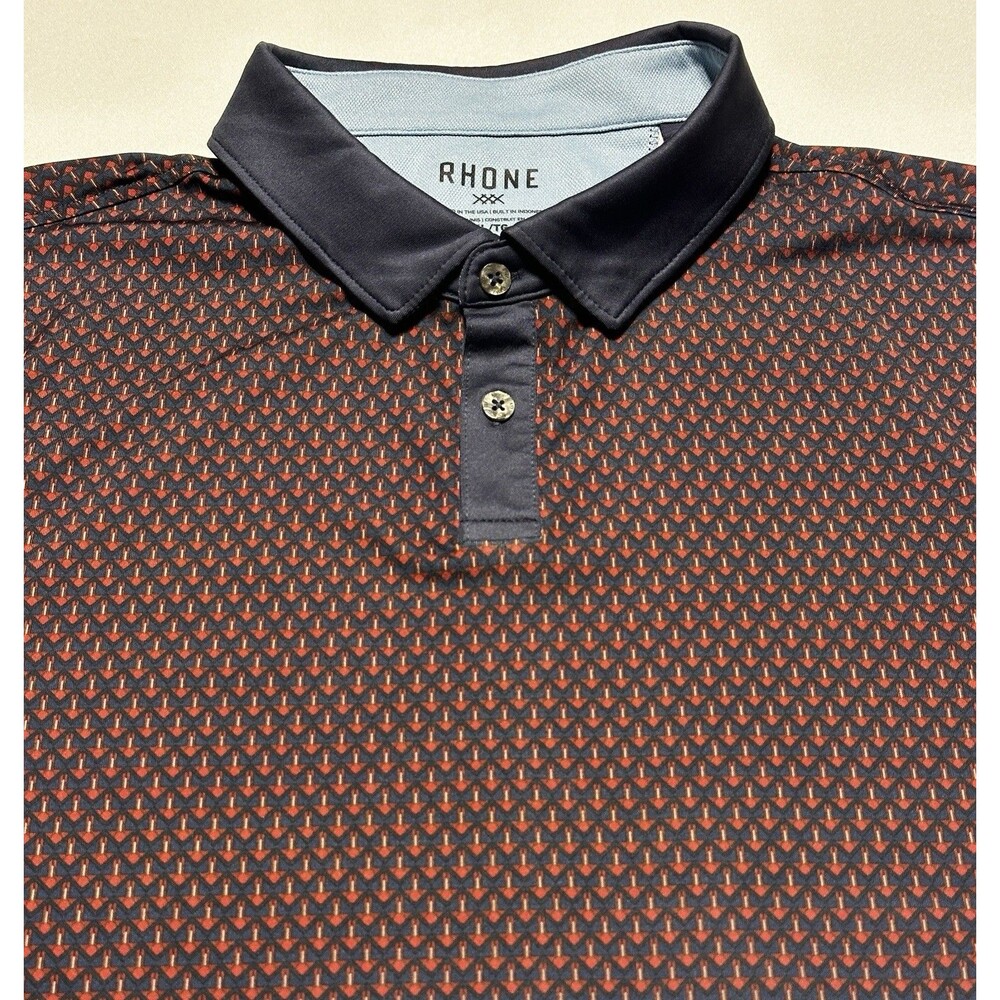 Rhone Polo Shirt Mens XL Blue Red Geometric Golf Sport Performance Casual 101473